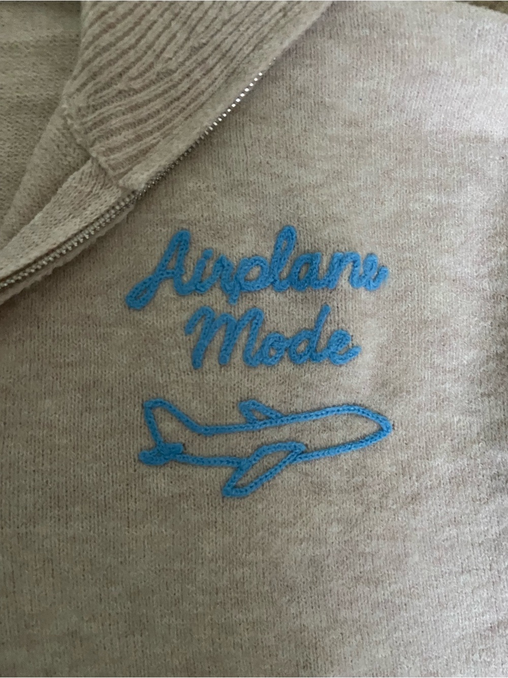 Beige 'Airplane Mode' Embroidered Pullover Sweater
